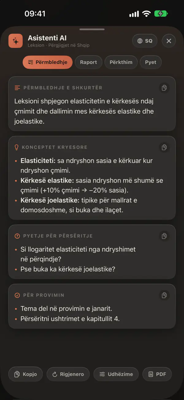 Përmbledhja e një leksioni me konceptet kryesore dhe pyetje për provimin