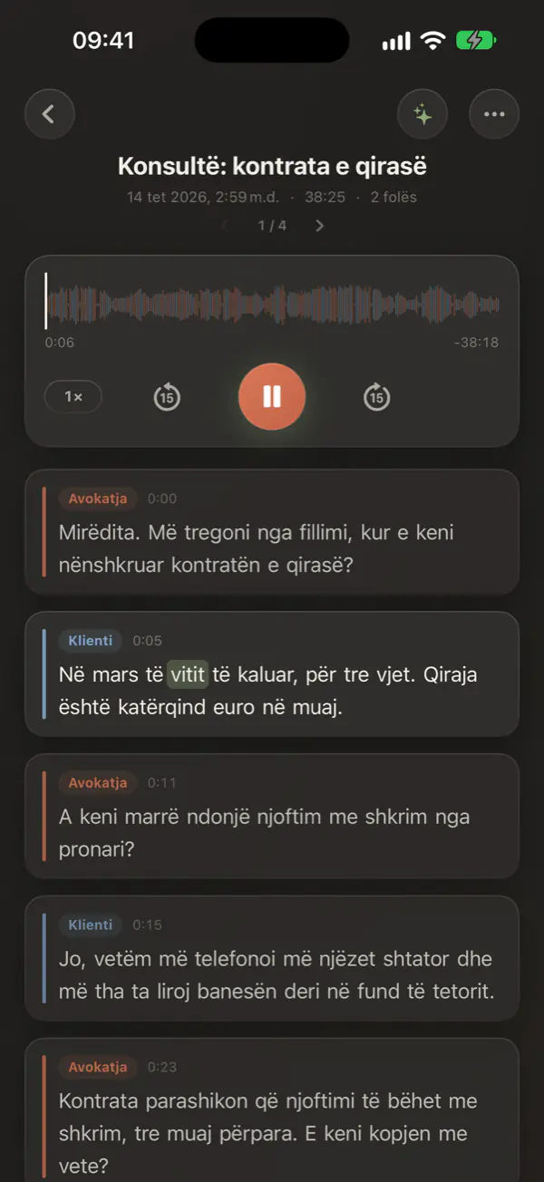 Transkripti i një konsulte me folësit Avokatja dhe Klienti